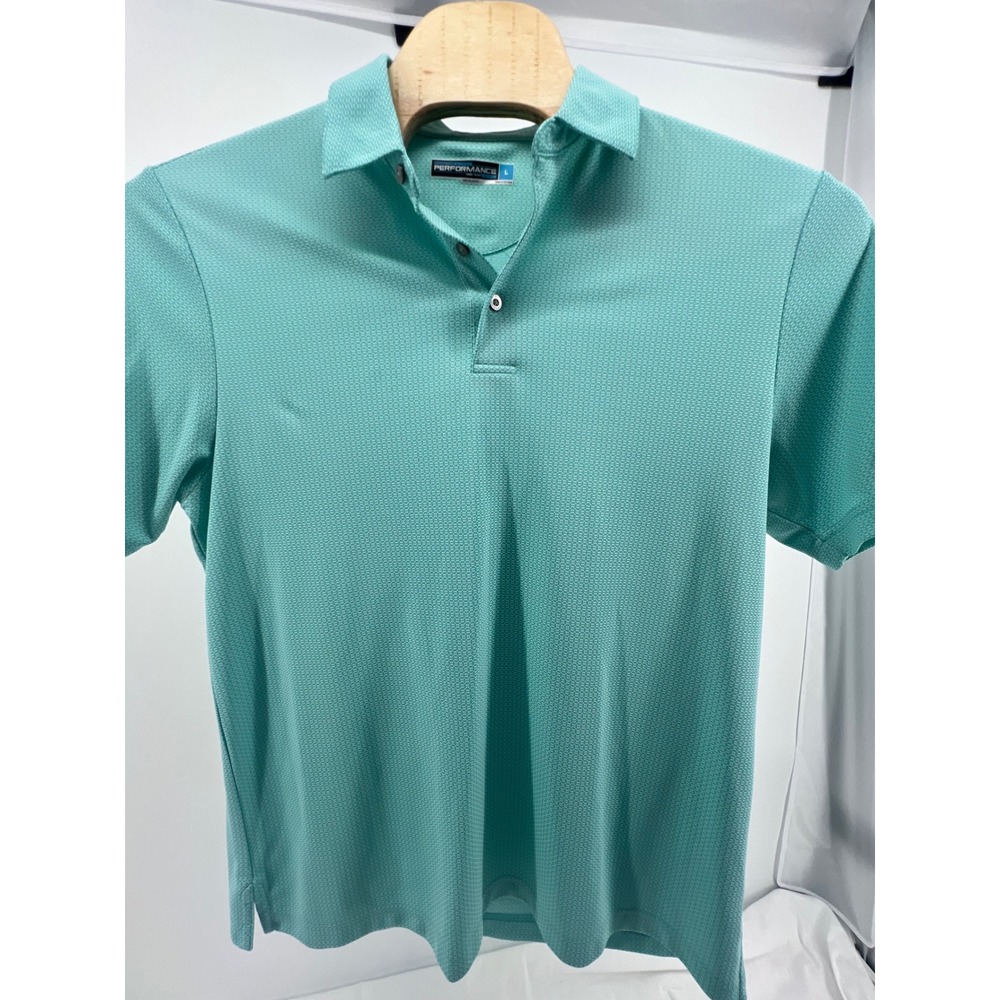 Roundtree & Yorke Performance Mens Golf Polo Shirt Teal Micro‎ Print Size Large